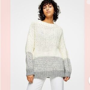 Topshop Chunky Knit Sweater Cream Gray Ombré Mockneck Oversized Size M/L
